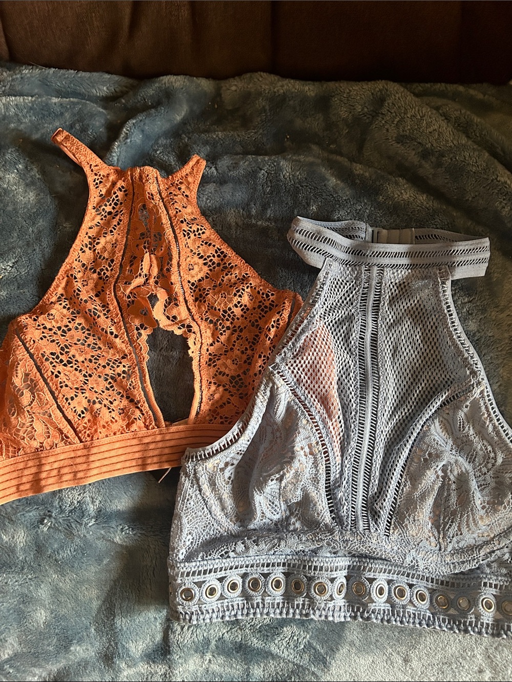 Victoria's Secret Lace Halter Bralettes in Orange and Light Gray